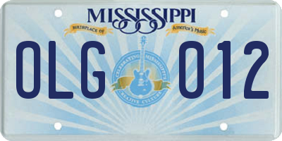 MS license plate OLG012