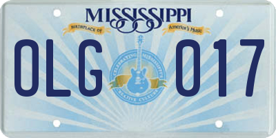 MS license plate OLG017