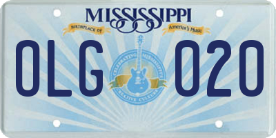 MS license plate OLG020