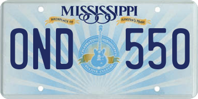 MS license plate OND550