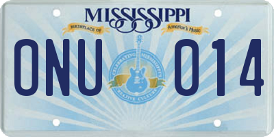 MS license plate ONU014