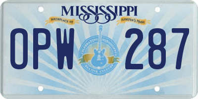 MS license plate OPW287
