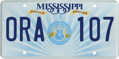 MS license plate ORA107