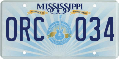 MS license plate ORC034