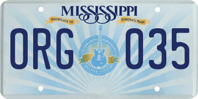 MS license plate ORG035