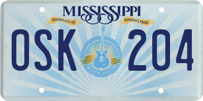 MS license plate OSK204