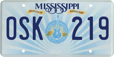 MS license plate OSK219