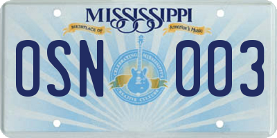MS license plate OSN003