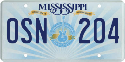 MS license plate OSN204