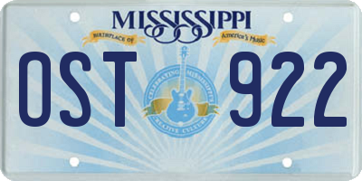 MS license plate OST922