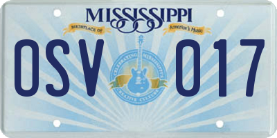 MS license plate OSV017