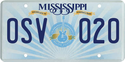 MS license plate OSV020