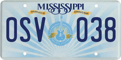 MS license plate OSV038