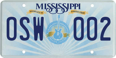 MS license plate OSW002