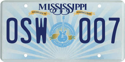 MS license plate OSW007