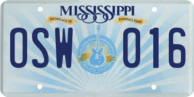 MS license plate OSW016