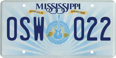 MS license plate OSW022