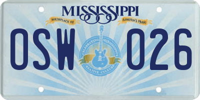 MS license plate OSW026