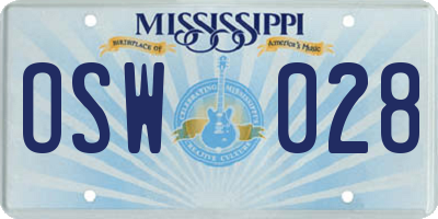 MS license plate OSW028