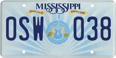 MS license plate OSW038