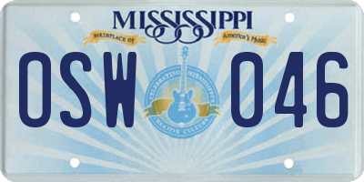 MS license plate OSW046