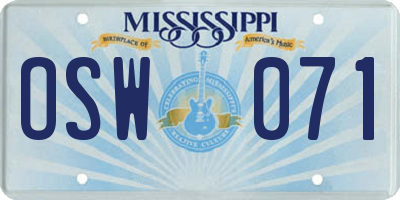 MS license plate OSW071
