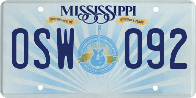 MS license plate OSW092