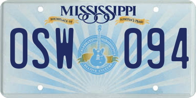 MS license plate OSW094