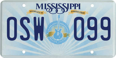 MS license plate OSW099