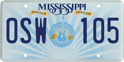 MS license plate OSW105