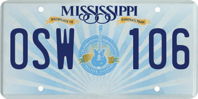 MS license plate OSW106