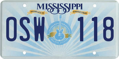 MS license plate OSW118