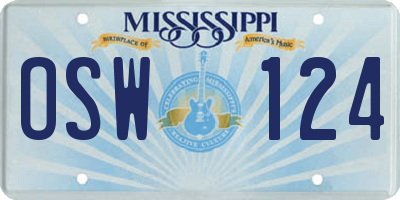 MS license plate OSW124