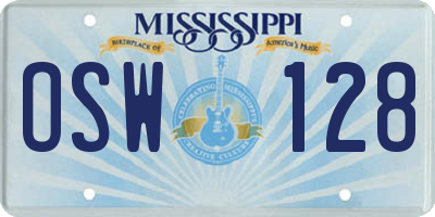 MS license plate OSW128