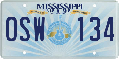 MS license plate OSW134