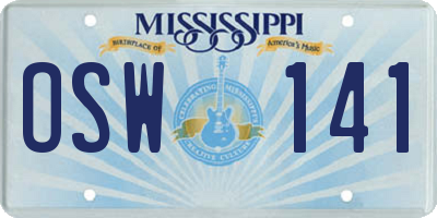 MS license plate OSW141