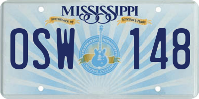 MS license plate OSW148