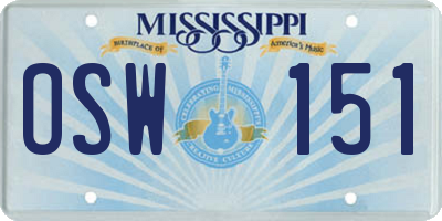MS license plate OSW151