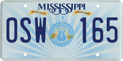 MS license plate OSW165
