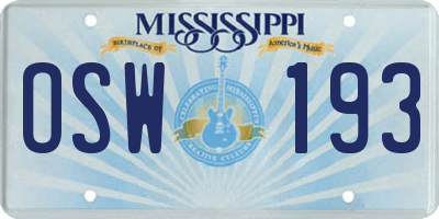 MS license plate OSW193