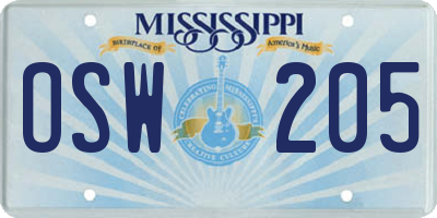 MS license plate OSW205