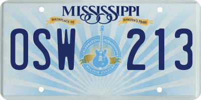 MS license plate OSW213