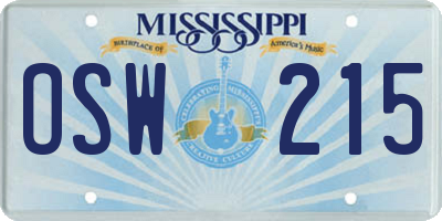 MS license plate OSW215