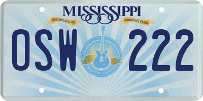 MS license plate OSW222
