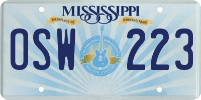 MS license plate OSW223
