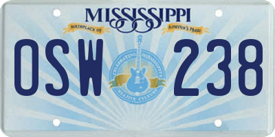 MS license plate OSW238