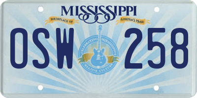 MS license plate OSW258