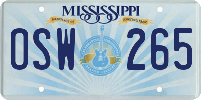 MS license plate OSW265