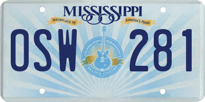 MS license plate OSW281