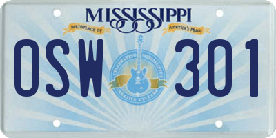 MS license plate OSW301